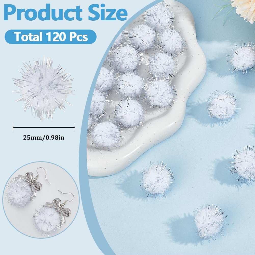 Glitter Pom Pom 20Mm White / Silver