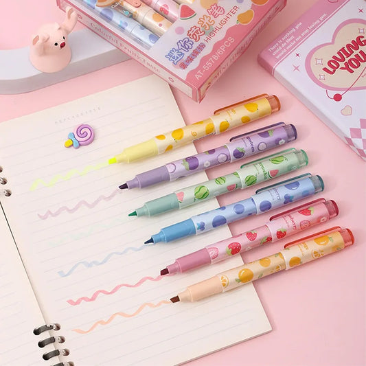 Cute Fruit & Veggie Highlighter Pens – Set of 6