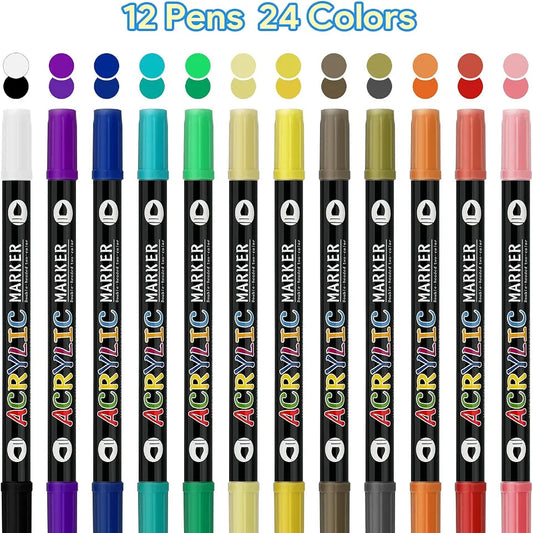 24-Color Fabric & Acrylic Marker Set Dual Tip Creative Pens