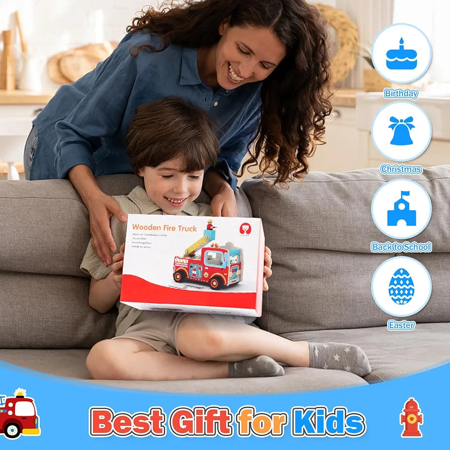 Atoylink Wooden Montessori Busy Board Fire Engine Truck for Toddlers