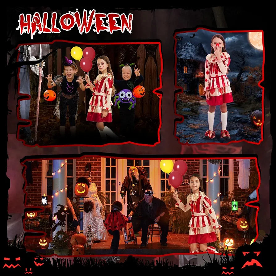 Killer Clown Costume Set – Dress with Balloons & Face Paint (Size S)
