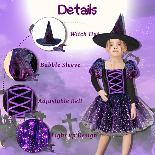 Deluxe Light-Up Purple Witch Costume Set