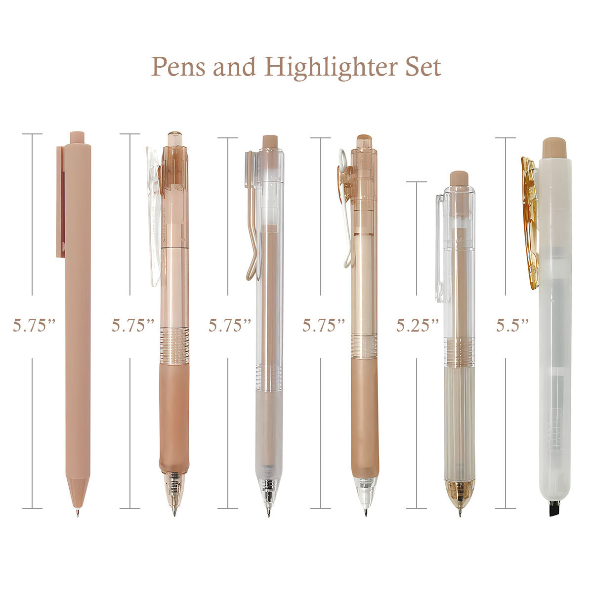 6-Pack Coffee 0.5mm Black Gel Pens with Highlighter