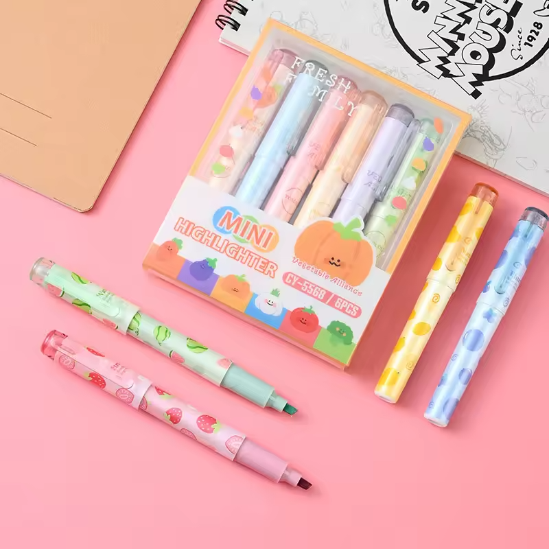 Cute Fruit & Veggie Highlighter Pens – Set of 6
