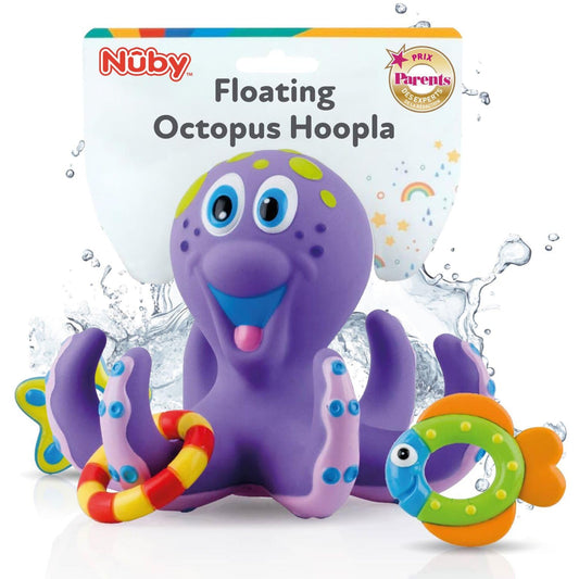 Floating Octopus baby bath Toy with 3 Hoopla Rings for Boys and Girls - 18+ Months - Purple