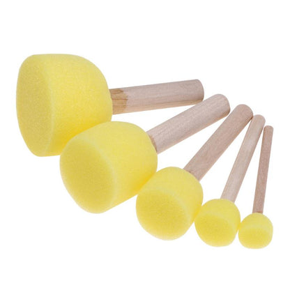 Kid Sponge Paint Brush Wooden Handle Set of 5