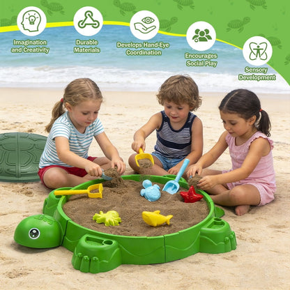 Turtle Sandbox™ – Sensory Play & Beach Toys Set with Lid (38")