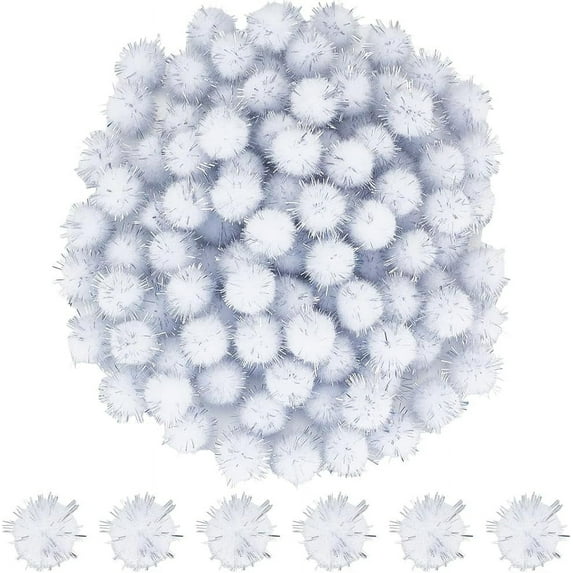 Glitter Pom Pom 20Mm White / Silver