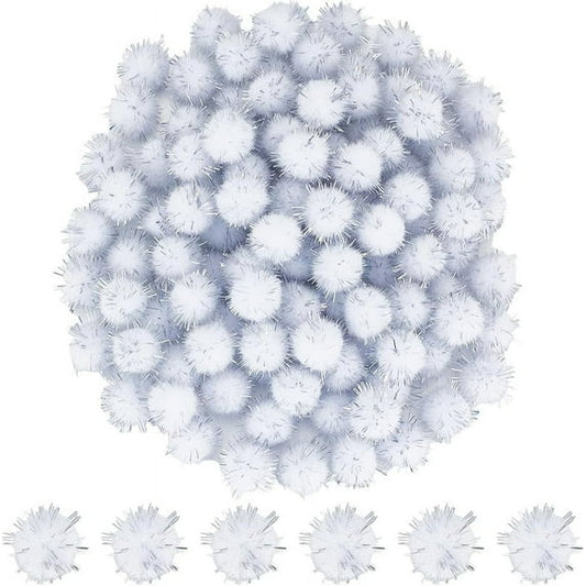 Glitter Pom Pom 20Mm White / Silver