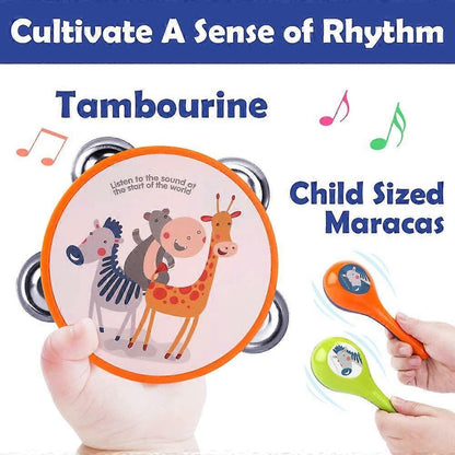 Safari Musical Instruments Set for Toddlers Maracas & Tambourine (3PCS)