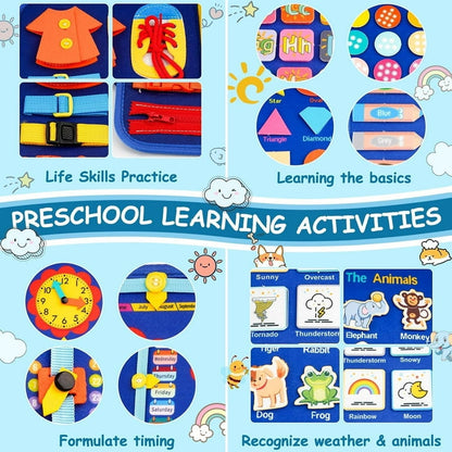 Montessori Busy Book – 10 Removable Learning Activities & Whiteboard | Fine Motor Skills Toy 1-4 Years