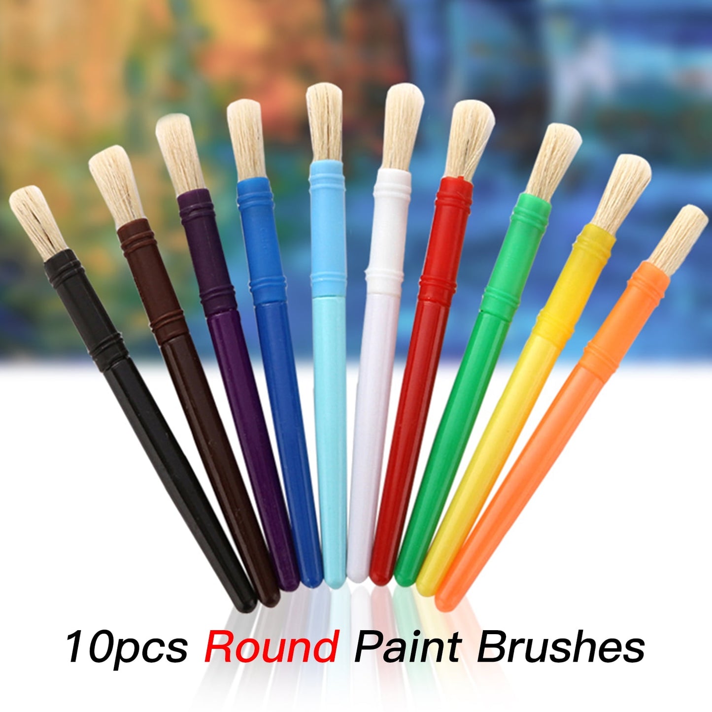 10pcs Round Tip Colorful Paint Brushes Set