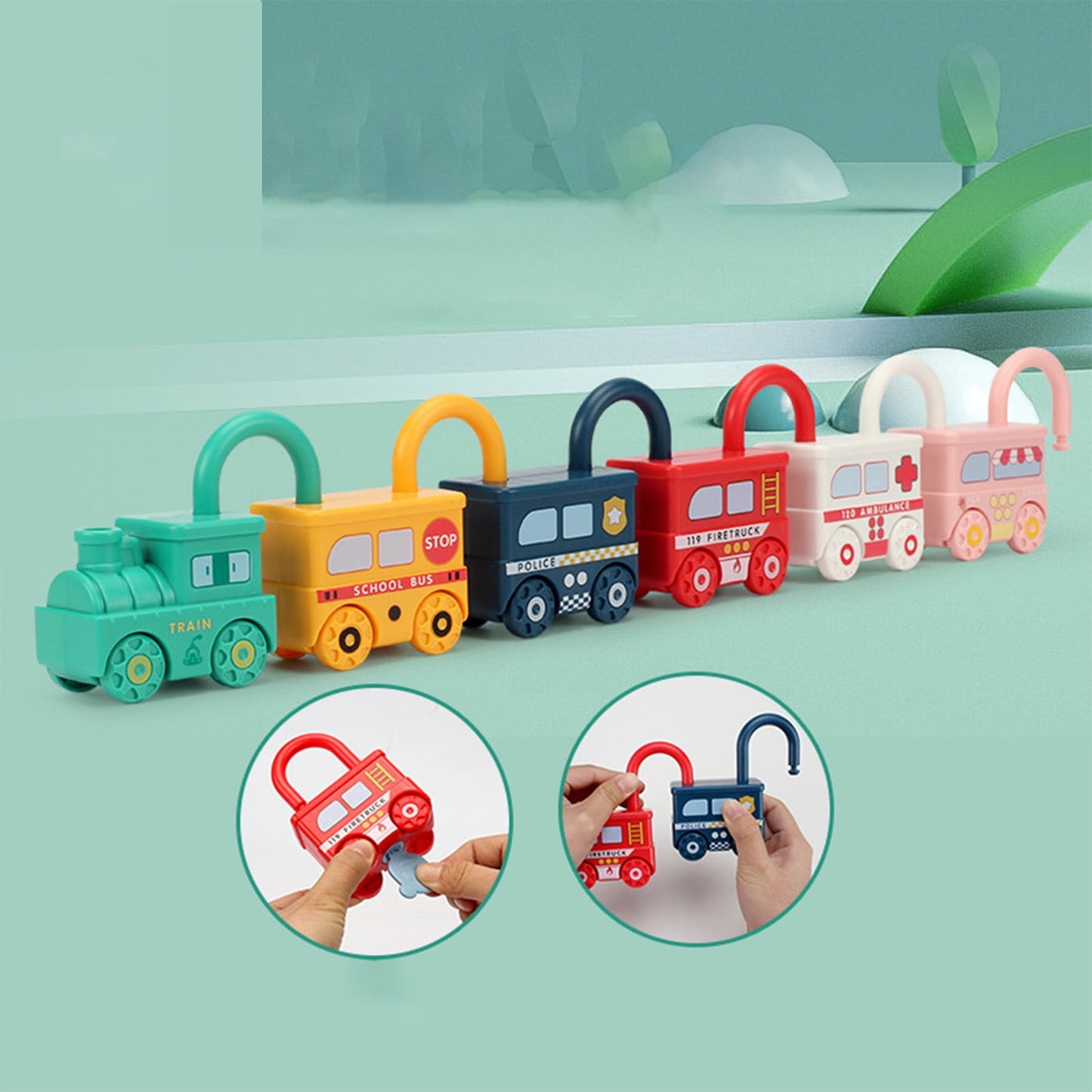 Montessori Lock and Key Connectable Car Toys