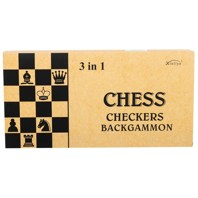 3-in-1 Wooden Chess, Checkers & Backgammon Set Premium Family Board Game