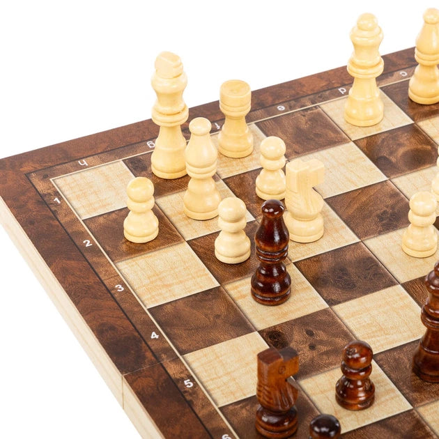 3-in-1 Wooden Chess, Checkers & Backgammon Set Premium Family Board Game