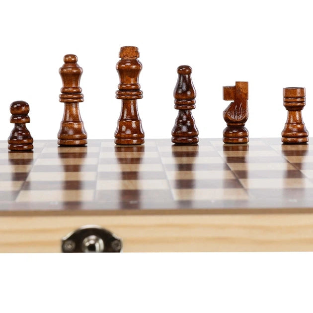 3-in-1 Wooden Chess, Checkers & Backgammon Set Premium Family Board Game