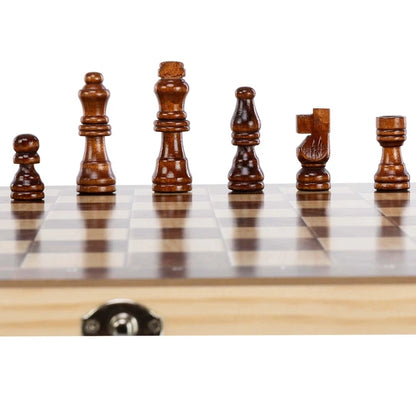 3-in-1 Wooden Chess, Checkers & Backgammon Set Premium Family Board Game
