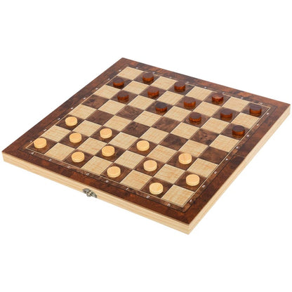 3-in-1 Wooden Chess, Checkers & Backgammon Set Premium Family Board Game