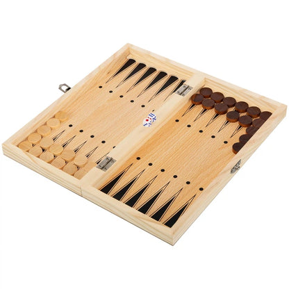 3-in-1 Wooden Chess, Checkers & Backgammon Set Premium Family Board Game