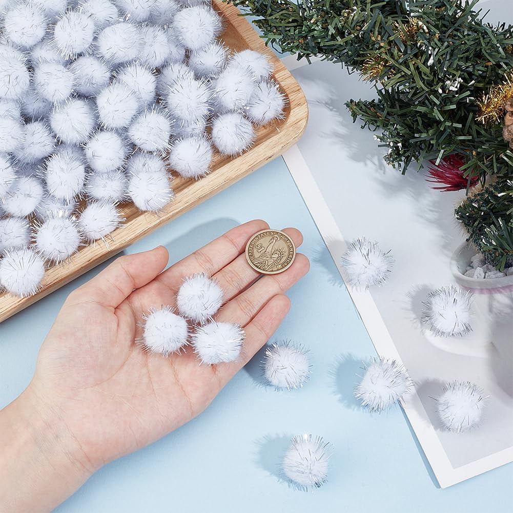 Glitter Pom Pom 20Mm White / Silver