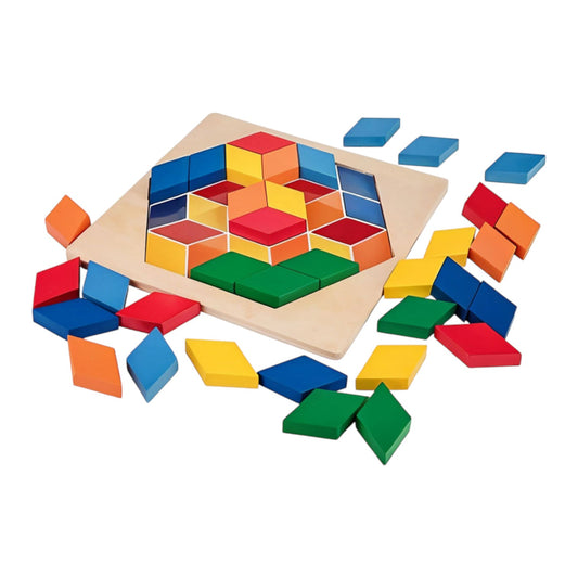 Wooden Mosaic Puzzle Set – 43 Colorful Geometric Pieces for Kids Ages 3+, Educational Toy for Shape and Color Recognition, Fine Motor Skills, Logical Thinking & Creativity – Durable Wood
