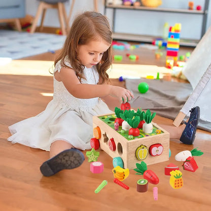 Montessori Wooden Fruit & Carrot Harvest Toy | Shape Sorting & Fine Motor Learning Game for Toddlers