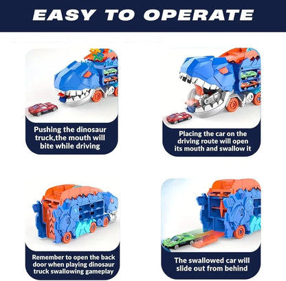 Transforming Dinosaur Monster Truck Playset 🦖 Dino Carrier + 8 Alloy Cars & DIY Road Track
