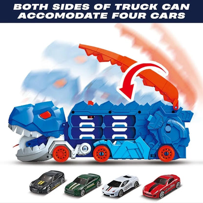 Transforming Dinosaur Monster Truck Playset 🦖 Dino Carrier + 8 Alloy Cars & DIY Road Track