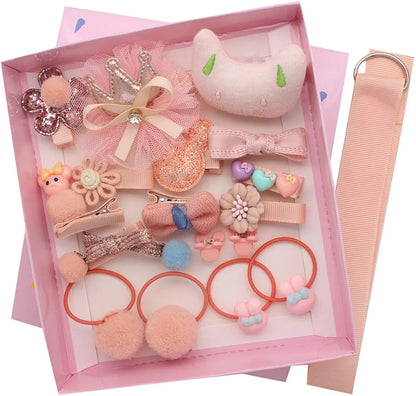 🎀 Elegant 18-Piece Sweet Moments Hair Accessory Gift Set – Soft Gray & Pink