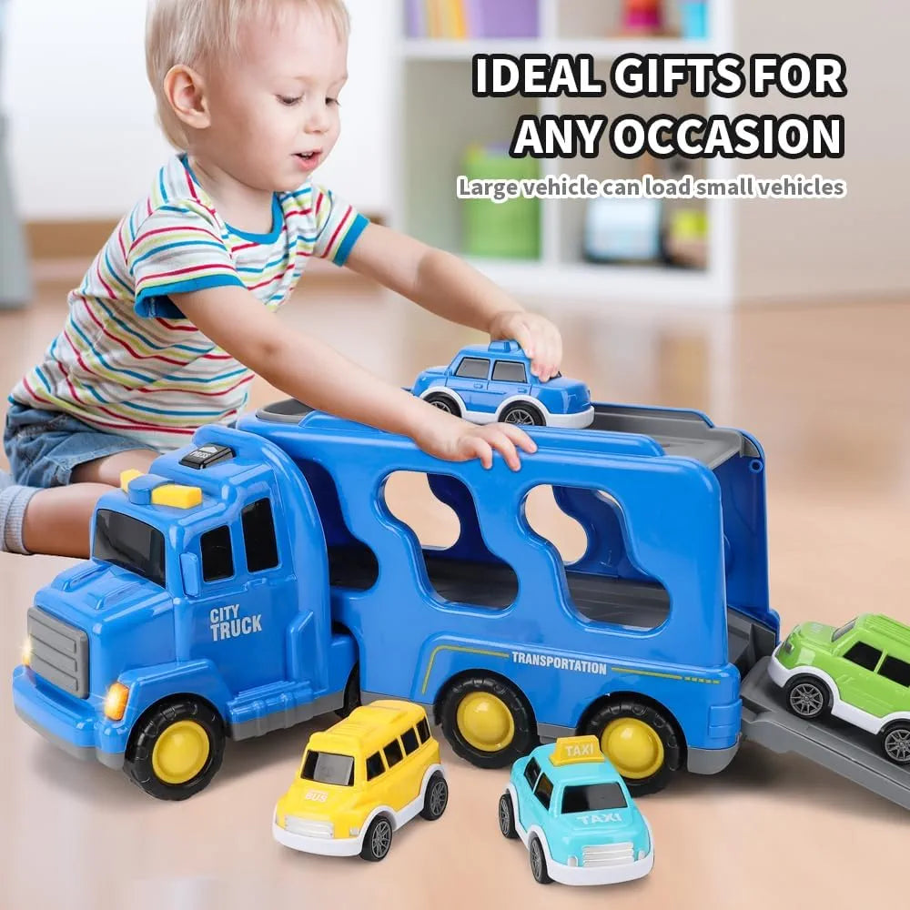 Transport Vehicles Toys for Toddlers, 5 in 1 Truck Friction Power Toy Car With Light and Sound (City Truck)
