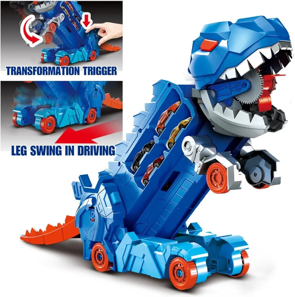 Transforming Dinosaur Monster Truck Playset 🦖 Dino Carrier + 8 Alloy Cars & DIY Road Track