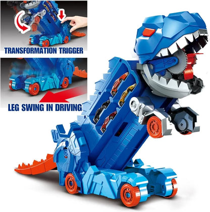 Transforming Dinosaur Monster Truck Playset 🦖 Dino Carrier + 8 Alloy Cars & DIY Road Track