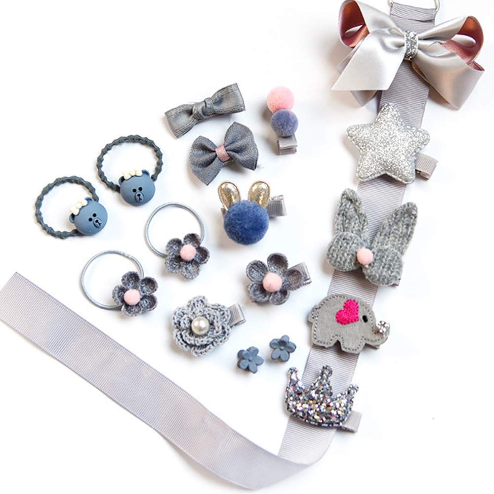🎀 Elegant 18-Piece Sweet Moments Hair Accessory Gift Set – Soft Gray & Pink