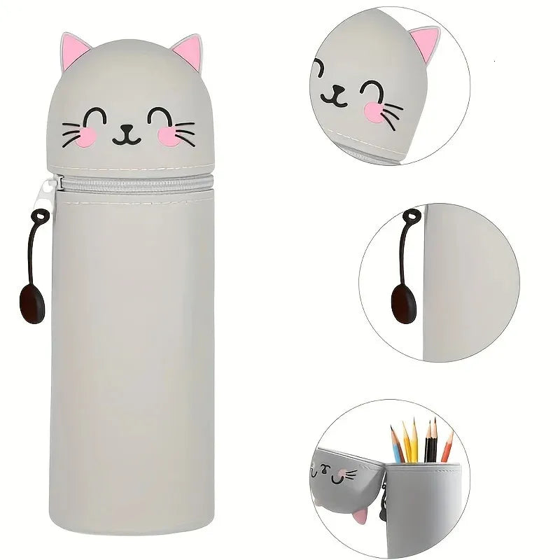 2-in-1 Cat Pencil Case & Desk Organizer + 8 Erasable Pens