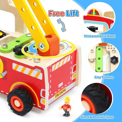 Atoylink Wooden Montessori Busy Board Fire Engine Truck for Toddlers