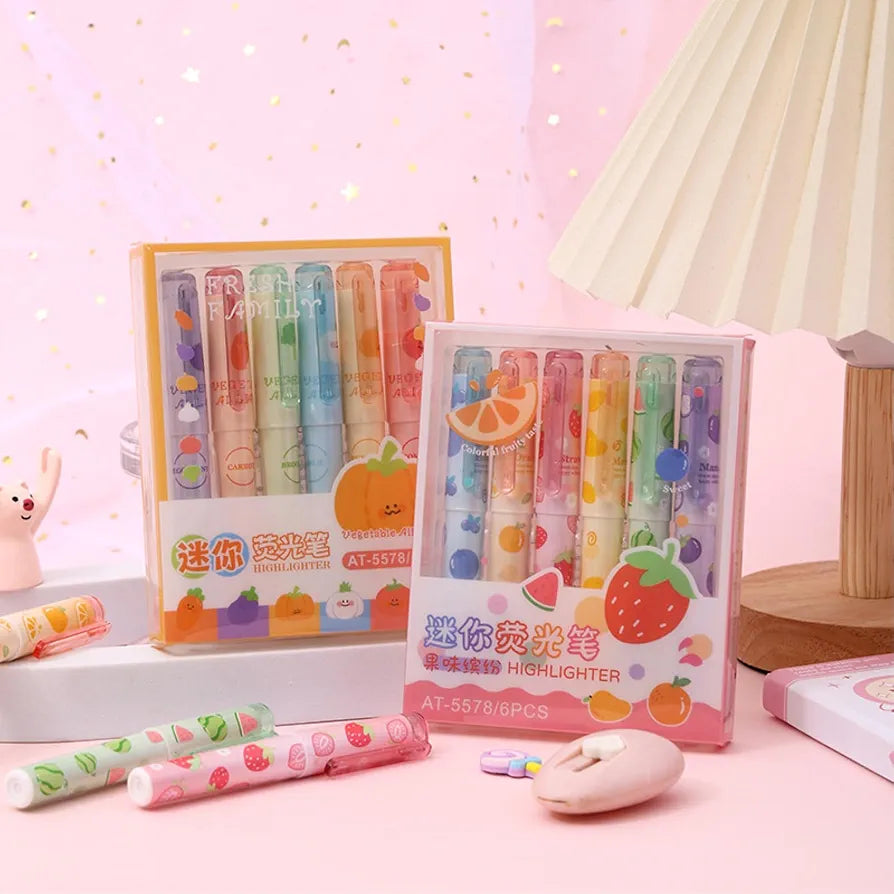 Cute Fruit & Veggie Highlighter Pens – Set of 6
