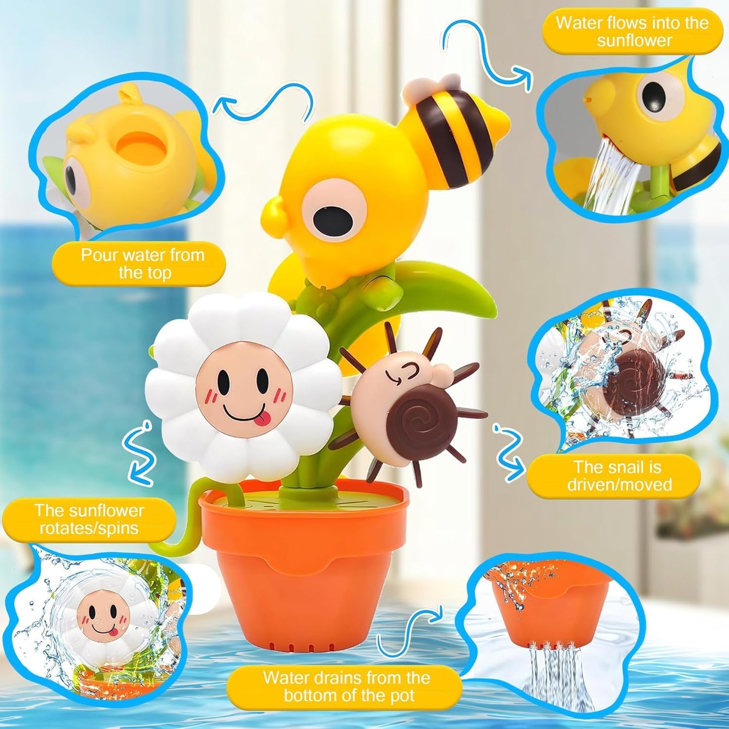 Interactive Bee & Spinning flower Water Bath Toy for Babies & Toddlers