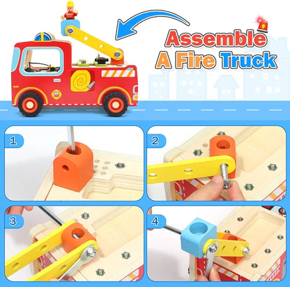 Atoylink Wooden Montessori Busy Board Fire Engine Truck for Toddlers