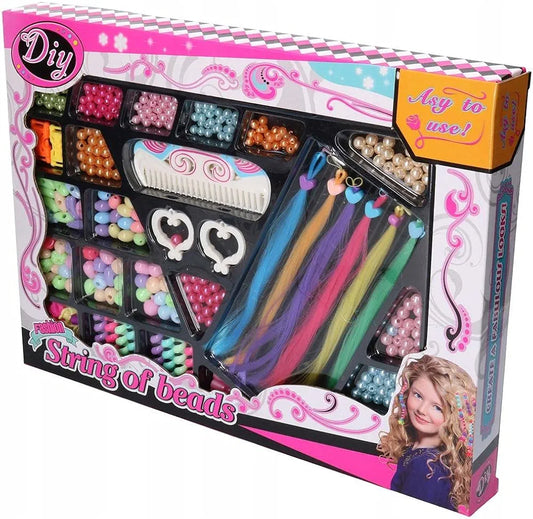 Set of beads and ornaments for making jewelry and hair accessories