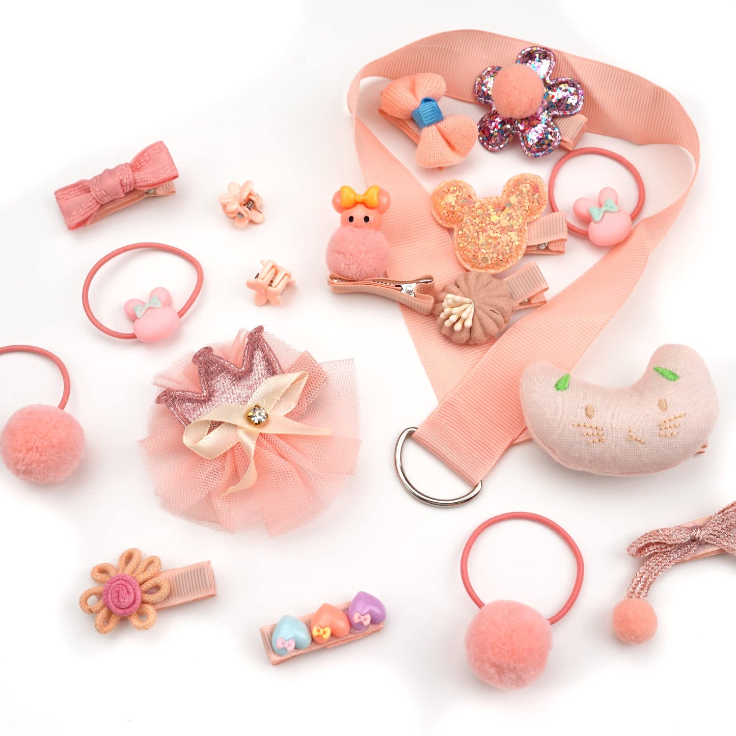 🎀 Elegant 18-Piece Sweet Moments Hair Accessory Gift Set – Soft Gray & Pink
