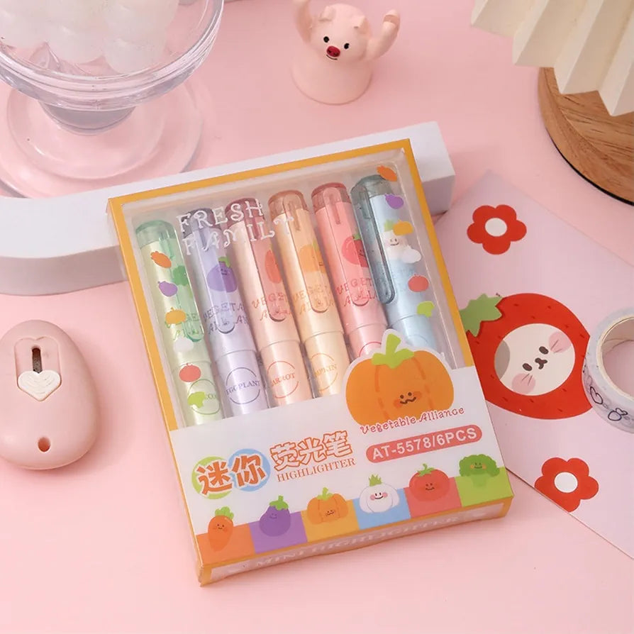 Cute Fruit & Veggie Highlighter Pens – Set of 6