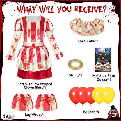 Killer Clown Costume Set – Dress with Balloons & Face Paint (Size S)