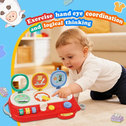 Montessori Busy Board Activity Center for Toddlers 1+ Sensory Travel Toy with Mirror & Fine Motor Skills