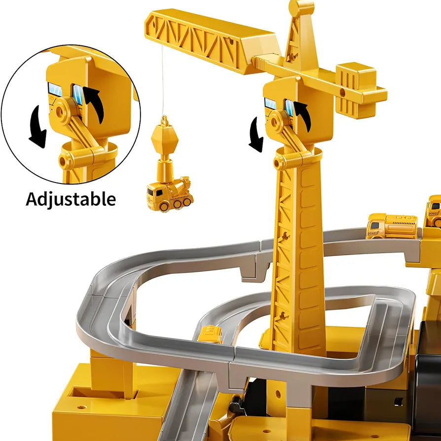Mega Construction Excavator & Race Track Playset – 8 Mini Trucks, Lights, Sounds & Play Mat Included