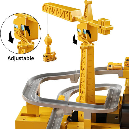 Mega Construction Excavator & Race Track Playset – 8 Mini Trucks, Lights, Sounds & Play Mat Included