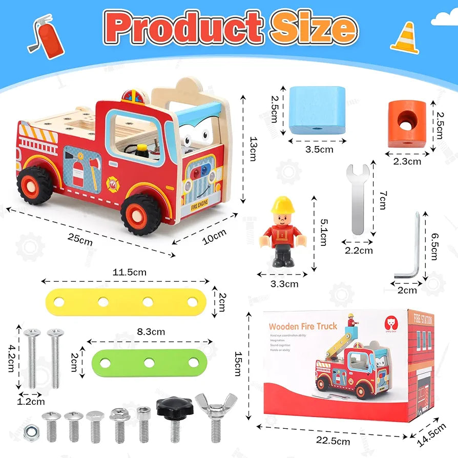 Atoylink Wooden Montessori Busy Board Fire Engine Truck for Toddlers