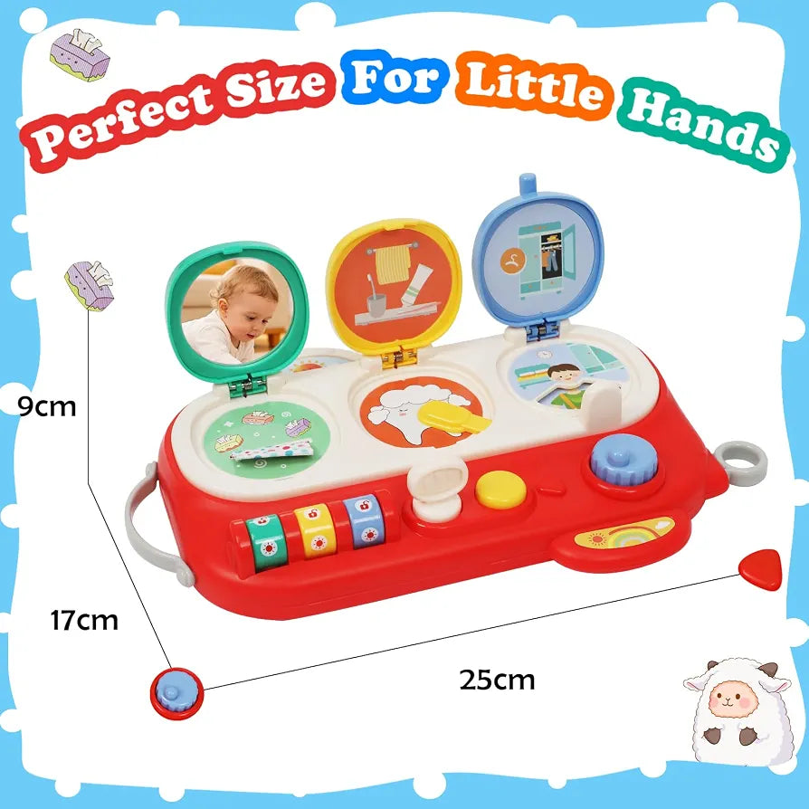 Montessori Busy Board Activity Center for Toddlers 1+ Sensory Travel Toy with Mirror & Fine Motor Skills