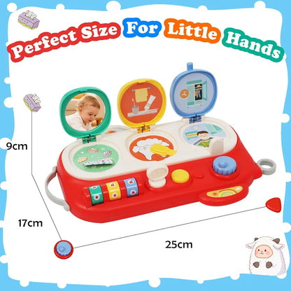 Montessori Busy Board Activity Center for Toddlers 1+ Sensory Travel Toy with Mirror & Fine Motor Skills