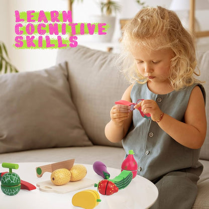 Premium Wooden Kitchen Accessories • Montessori Vegetable Cutting Game