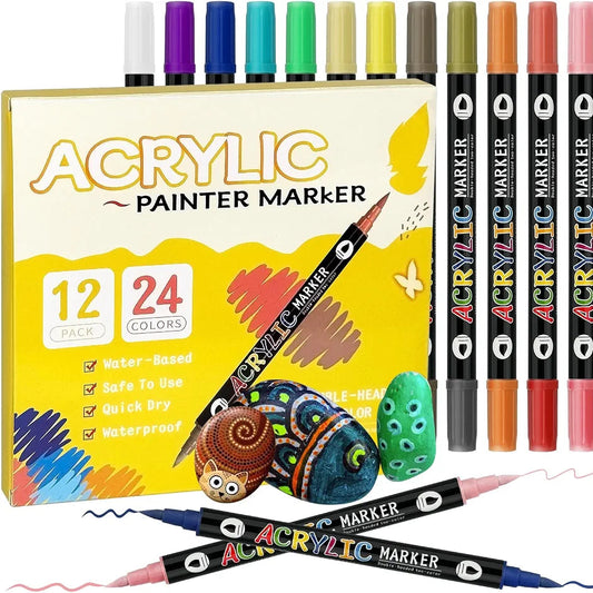 24-Color Fabric & Acrylic Marker Set Dual Tip Creative Pens
